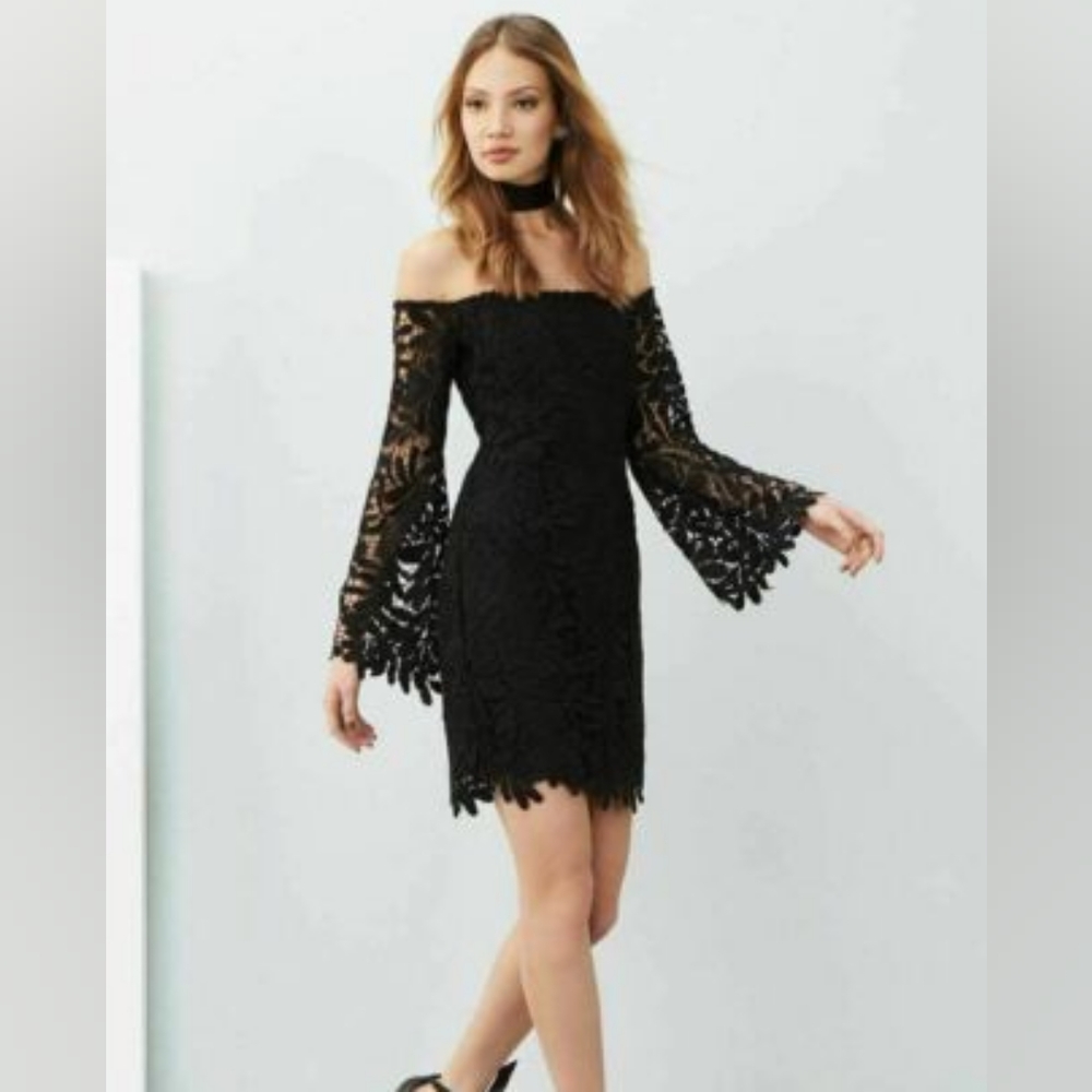 Bardot Off Shoulder Lace Mini Dress